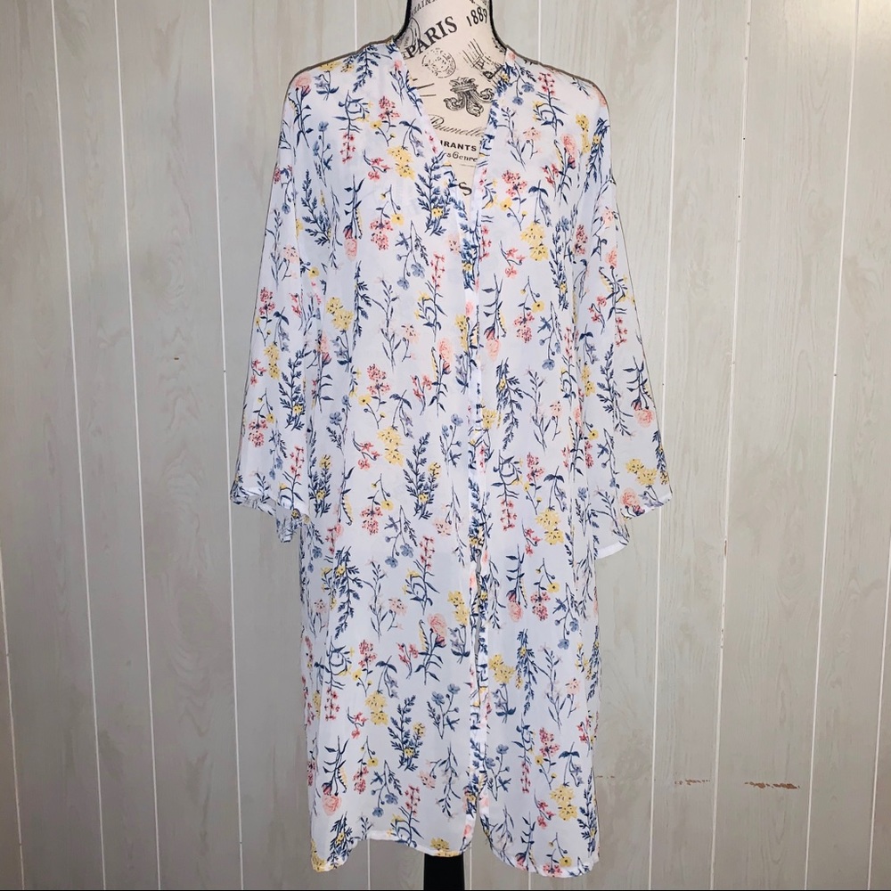 Massini white long floral kimono